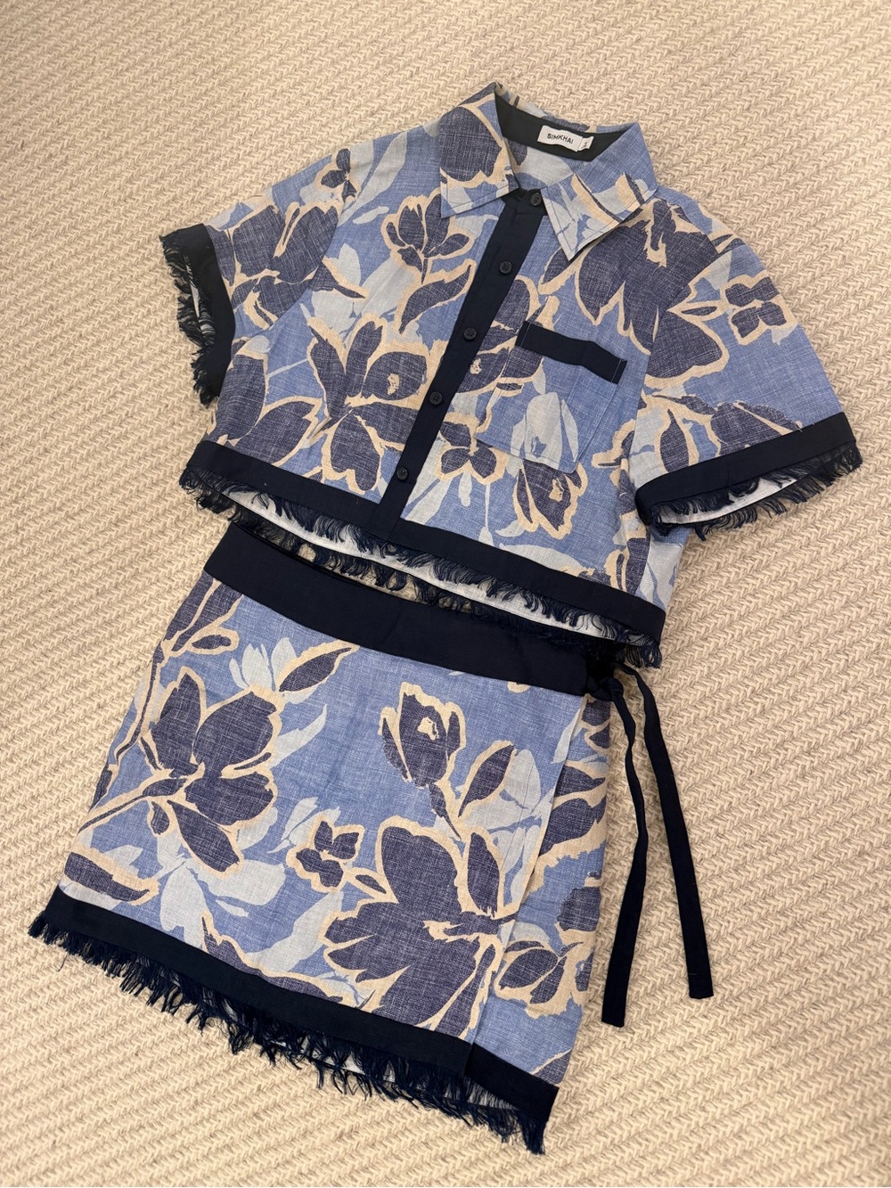 Blue Floral Fringe Mini Skirt Set by - Picture 3 of 3